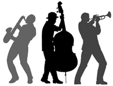 Silhouettes of three jazz musicians